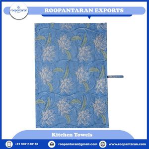 Serviettes de cuisine en coton imprimées à la main au design moderne exquis, 50x70 cm, couleur bleu lotus japonais, vente en gros - Product Image 2