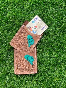 2024 nouveauté femmes usiné à la main en cuir Turquoise chapeau sacs à bandoulière et cuir usiné à la main poche ouverte porte-cartes ensembles - Product Image 4