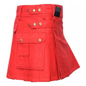 Jupe kilt courte rouge pour femme, faite à la main, taille ajustable, douce, avec boutons-pression et poches cargo - Product Image 5