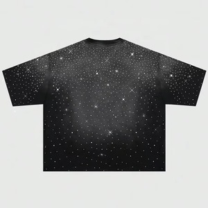 T-shirt vintage pour homme à manches longues et col rond, style streetwear, avec effet vieilli et strass, coupe courte - Product Image 2