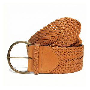 Ceinture de luxe tressée en cuir véritable beige vintage de 50 mm de large pour femme, ceinture habillée tendance, logo personnalisé, vente en gros - Product Image 1
