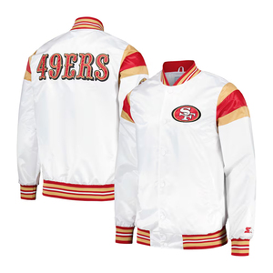 San Francisco 49ers <b>Men's</b> White Bomber <b>Jacket</b> with Front Embroidered Logo <b>Waterproof</b> & Eco-Friendly <b>Winter</b> Casual - Product Image 6