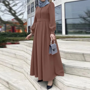 Vintage <b>Long</b> Sleeve Muslim Dubai Turkey Abaya Hijab <b>Dress</b> Women Maxi <b>Long</b> <b>Dress</b> Casual Solid <b>Eid</b> Mubarak Ramadan Sundress - Product Image 2