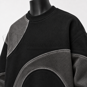 Sudadera de color negro carbón para hombre, con bloques de color, cuello redondo, forro polar, fabricante de sudaderas personalizadas - Product Image 6