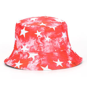 Unisex Bucket <b>Hat</b> Blue Tie-Dye White Stars Pattern Casual Spring Summer Adult <b>Hat</b> - Product Image 5