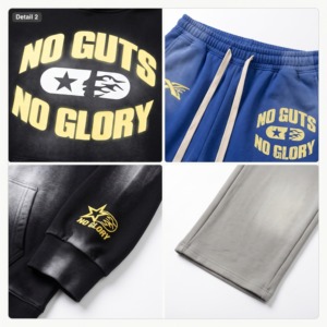 ชุดฮู้ดดี้และกางเกงขายาวผู้ชาย Expodian Sports ลายพิมพ์ "No Guts No Glory" สไตล์ลำลองสำหรับฤดูใบไม้ร่วง ผ้าฝ้ายเฟรนช์เทอร์รี่ 100% ระบายอากาศได้ดี น้ำหนัก 380 กรัม - Product Image 4