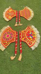 Red Velvet Pakhi Hand Fan, Punjabi Wedding Decor, Embroidered Pankhi Fan, Indian Wedding Fan, Mehndi Dholki Decor, Jaggo Favor - Product Image 3