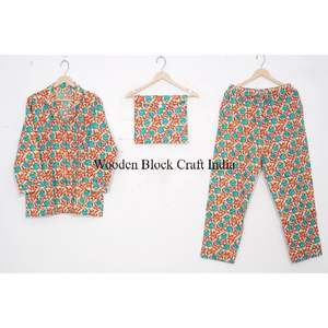 ชุดนอนผู้หญิงผ้าฝ้ายแขนยาวสำหรับฤดูร้อน ชุดลำลองลายดอกไม้พิมพ์ลายทำมือ ขายส่ง - Product Image 6