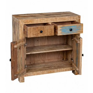 Solid Wood Mango Shaker Nightstand Side <b>Cabinet</b> Eco-Friendly Weathered Accent Table with Drawers Doors for Bedroom Living Room - Product Image 3