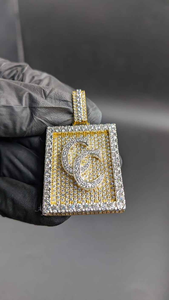 Luxury Moissanite Diamond <b>Initial</b> Letter Pendant Yellow Gold Square Halo Hip Hop Statement <b>Necklace</b> Fine Jewelry Gift - Product Image 3