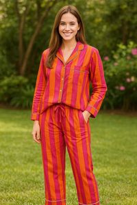 ชุดนอนผ้าฝ้ายอินเดียลายทาง ชุดนอนผ้าฝ้ายแท้ ชุดนอนลายดอกไม้ สำหรับใช้ในโรงแรม ของขวัญสำหรับเธอ - Product Image 3