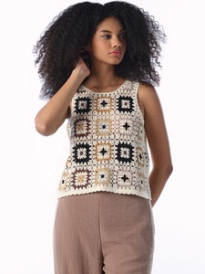 Débardeur en crochet pour femme, motif carré Granny Square, patchwork, tricoté sans manches, style bohème, couleur crème, fabricant de vêtements - Product Image 6