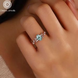 Charm_Jewells Rose Gold Emerald <b>Ring</b> With Diamond Accents Plant Design Romantic Engagement <b>Ring</b> For Women - Product Image 3