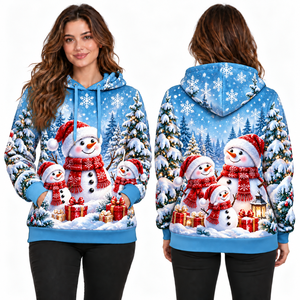 Women's Christmas Gingerbread House Printed Hooded Sweatshirt Full Sleeve Knitted Winter Pullover Green Patterned Design - Product Image 5