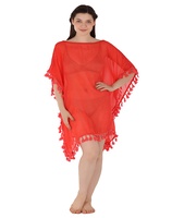 Vrouwen Strandzwempak Cover-Up Vier Kant Kwastpatroon Boot Halslijn Badmode Strandkleding Kaftan Doorzichtige Bikini Cover Up Jurk