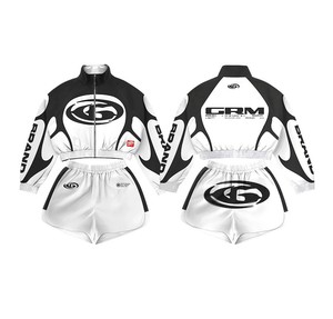 Custom Nylon Polyester Cropped <b>Jacket</b> Baggy <b>Lightweight</b> Short 2 Piece Set Leisure <b>Summer</b> Zip up Breathable Sweat Suit - Product Image 1