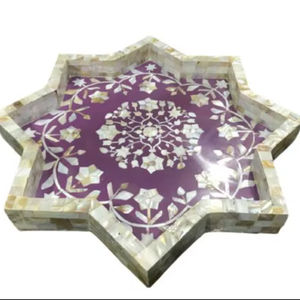Bandeja Decorativa de Lujo Moderna con Incrustaciones de Madreperla (MOP) en Forma de Estrella, Hecha a Mano con Madera/MDF y Mosaico Floral, Personalizable - Product Image 3