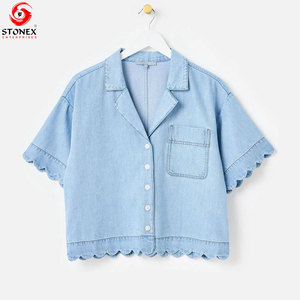 Camisa de Mezclilla para Mujer al por Mayor, Camisa Vaquera de Algodón Premium Estilo Western con Botones, Impresión de Logotipo y Diseño Personalizados, Manga Corta - Product Image 2