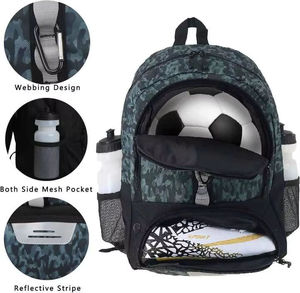 Camo Sports Bag with Ball Carrier High Capacity Basketball <b>Backpack</b> Featuring Reflective Strips and Mesh Pockets - Product Image 6