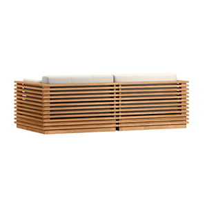 Ensemble de canapés en teck massif, style moderne minimaliste, meubles d'intérieur et d'extérieur, coussin beige, cadre en bois à lattes, luxe, salon, villa - Product Image 3