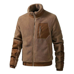 Veste en polaire sherpa marron, coupe ample, manches longues, fermeture éclair intégrale, coupe-vent, col montant, doublure sherpa - Product Image 1