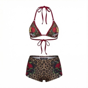 NORTH APPROACH Ensemble bikini 2 pièces imprimé léopard, haut dos nu et bas taille haute, maillot de bain extensible à motifs pour femme - Product Image 1