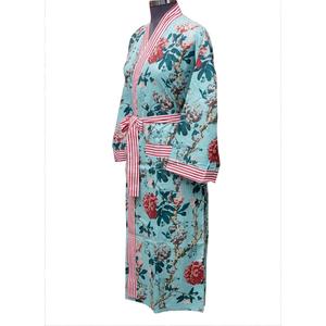 Kimono Largo Floral para Mujer, Cuello en V, Manga Larga, 100% Algodón Tejido, Suave, de Secado Rápido, Transpirable, Ropa Casual, Rayas Rojas - Product Image 2
