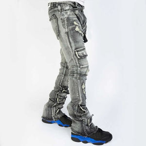 Jean en denim évasé de haute qualité pour homme, coupe vintage délavée, ourlet brut, service OEM de jeans empilés sur mesure - Product Image 4