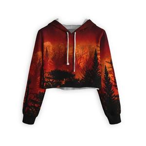 Sudadera Corta con Estampado de Fuego Colorido para Mujer, Sudadera con Capucha, Sublimación por Transferencia, 100% Poliéster, Tejido de Punto, Ropa Urbana de Primavera - Product Image 1