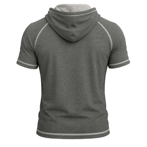Sweat à capuche à manches courtes pour homme, en coton léger mélangé, basique, décontracté, sportif, pour la gym, vente en gros - Product Image 2