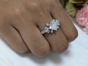 2.65 Ct Princess Cut Moissanite Cluster Vintage Style Engagement Ring, <b>Diamond</b> Wedding <b>Jewelry</b>, Solid 14k White Gold Ring - Product Image 5