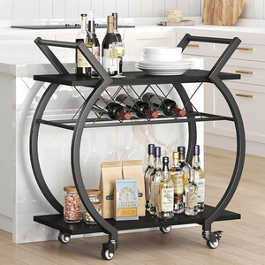 <b>Drinking</b> Trolley Black, Modern Bar Trolley, Wooden and Metal Combination, 4 Rotating Wheels, Storage <b>Rack</b> Bar trolley - Product Image 2
