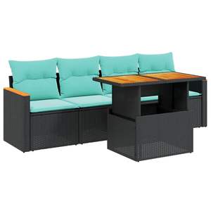 Ensemble de canapés de patio en polyrotin noir avec coussins, mobilier d'extérieur pour 5 personnes, style contemporain, design moderne - Product Image 2