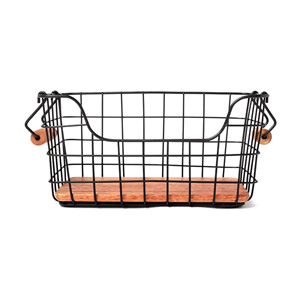 Rustic Metal Wire Fruit <b>Basket</b> Wooden Base Wooden Handles Tabletop Kitchen Vegetable Snack Storage Organizer Storage <b>Basket</b> - Product Image 1