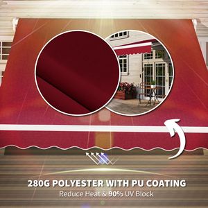 Tenda da Sole Manuale Retrattile 2,4m x 2m con Manovella, Protezione Solare per Esterni, Copertura per Finestre e Terrazze, Rosso Vino - Bracci Pieghevoli, Misura 4m - Product Image 5