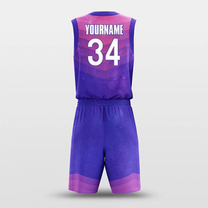 Conjunto de Uniforme de Baloncesto Sublimado Personalizado, Cuello en V, Sin Mangas, Degradado Morado y Rosa, Absorbe la Humedad, Ropa Deportiva Unisex para Adultos - Product Image 2