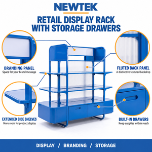 Blue Heavy Duty Gondola Supermarket <b>Shelving</b> 4 Tier Freestanding <b>Metal</b> Rack With Back Epoxy Coated Rectangular Design - Product Image 4