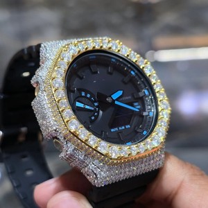 Reloj de Pulsera de Cuarzo de Acero Inoxidable con Incrustaciones de Diamantes, Bisel con Diamantes, Correa de Goma, Analógico, Batería de Larga Duración, Diseño Personalizado de Lujo - Product Image 5