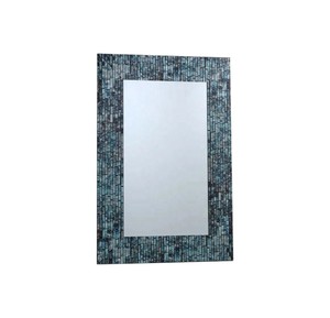 Boho Style <b>Rectangular</b> Mother Of Pearl <b>Mirror</b> Mosaic Shell Decorative <b>Wall</b> Hanging <b>Mirror</b> With Unique Dark Blue Tiles - Product Image 1