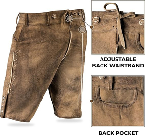 Men's Lederhosen Shorts High Waist Embroidered <b>Animal</b> <b>Pattern</b> Button Fly Vintage Breathable Casual Trachten Bavarian - Product Image 4