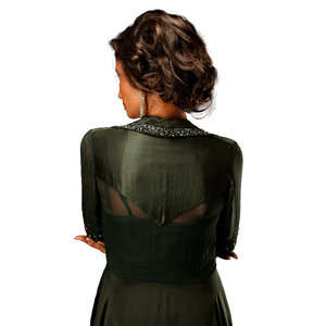 ชุดเดรสแจ็คเก็ตปักลายสีเขียวมรกตสำหรับสุภาพสตรี เหมาะสำหรับโอกาสพิเศษ ราคาขายส่งที่ดีที่สุด - Product Image 2