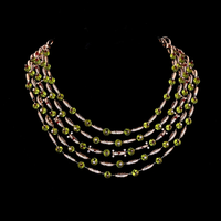 Collar de Mujer en Plata de Ley 925 con Baño de Oro Rosa, Multicapa, con Diamantes Cultivados en Laboratorio y Peridotos Verdes, de Lujo, para Boda