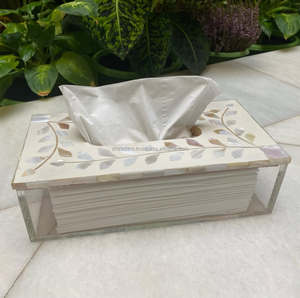 Caja de pañuelos de madera de lujo con incrustaciones de concha hechas a mano, servilletero elegante para sala de estar y decoración de escritorio de oficina - Product Image 1