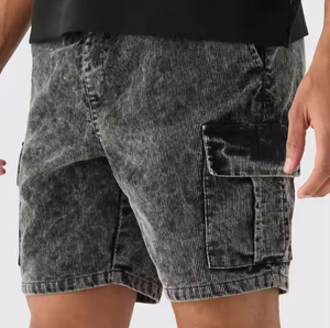 Shorts cargo en velours côtelé pour homme, couleur unie, taille mi-haute, élastique, respirant, style décontracté avec poches, shorts délavés à l'acide pour homme - Product Image 5