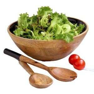 Juego de servidor de ensalada de madera de mango esmaltado de alta calidad con cubiertos, vajilla elegante hecha a mano para bodas, fiestas, presentación de comida - Product Image 1