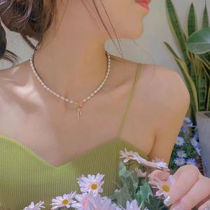 Collar de Perlas de Agua Dulce Naturales con Lazo y Borla, Elegante y Femenino, Cadena para Clavícula de Alta Gama, Novedad de Primavera - Product Image 1