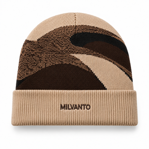 Bonnet en tricot jacquard brodé avec logo personnalisé |   Chapeau d'hiver à revers avec motif géométrique |   Casquette en tricot côtelé extensible et chaud pour homme - Product Image 3