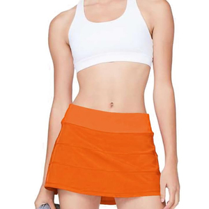 Mini-jupe orange unie pour femme, taille élastique, respirante, en spandex et polyester, style décontracté, coupe droite, à porter toute l'année - Product Image 5