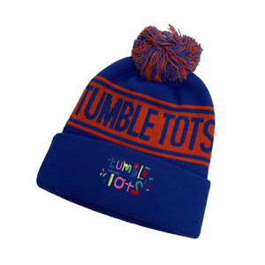 Delta Psi Phi Knitted Beanie <b>Hat</b> with Pom Pom Embroidered Crest Pink <b>Navy</b> Blue Unisex Winter Cap - Product Image 3