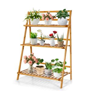 Estante de Bambú de 3 Niveles Plegable para Plantas, Mueble de Exhibición para Balcón o Patio - Product Image 4